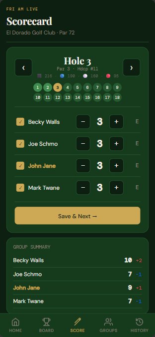 TournyFlex scorecard — live scoring during a round
