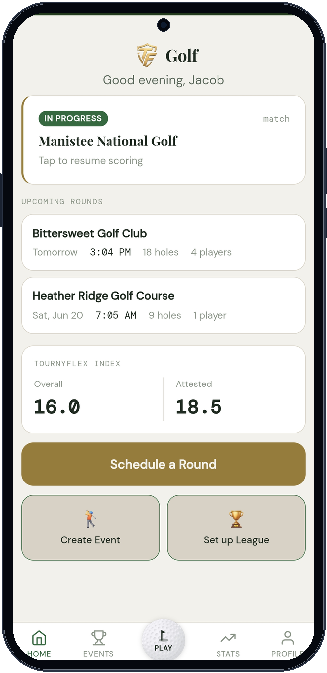 TournyFlex scorecard — live scoring during a round