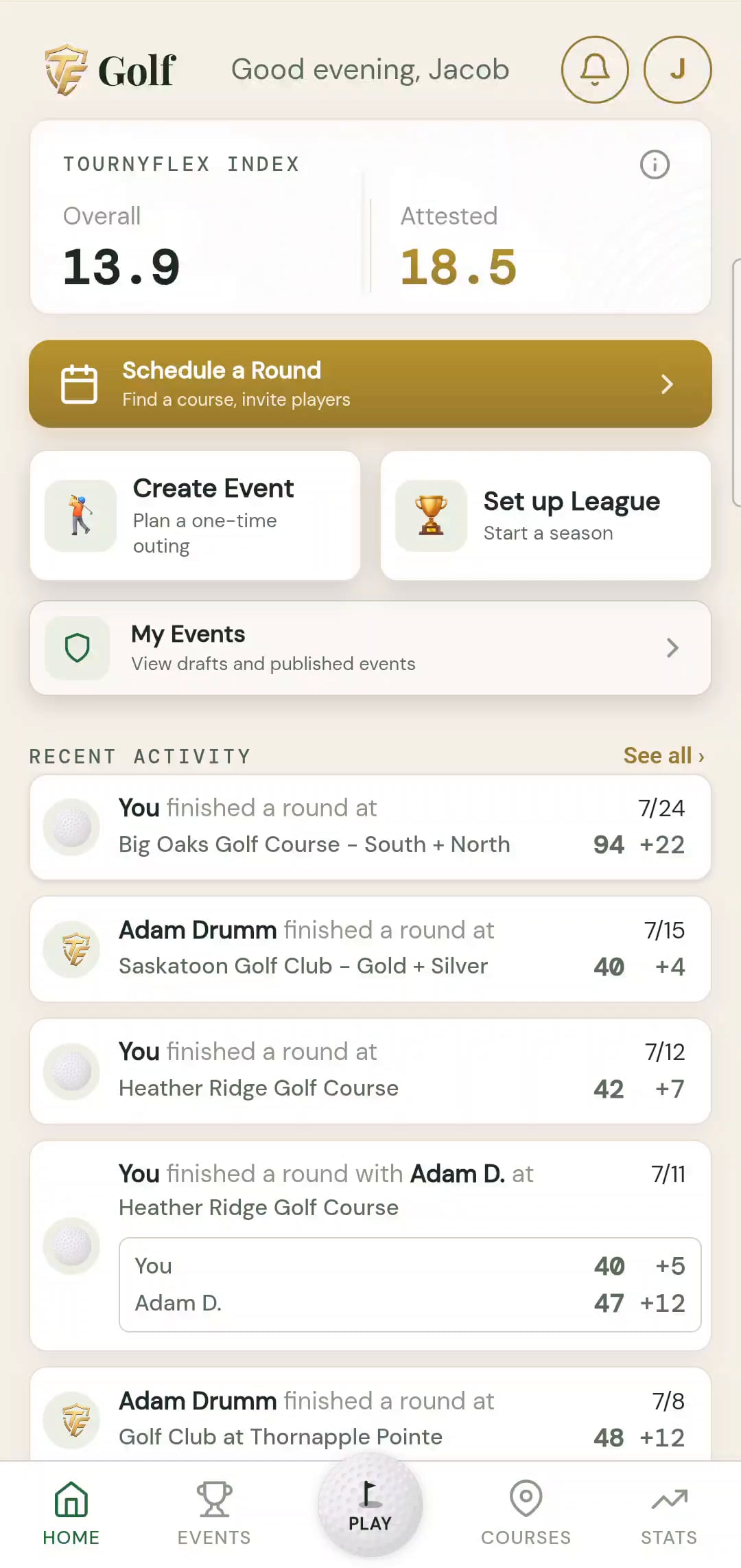 Setting up a new round in the TournyFlex golf app
